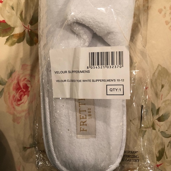 Frette Velour closed toe white slippers mens 10-12 - Picture 4 of 6